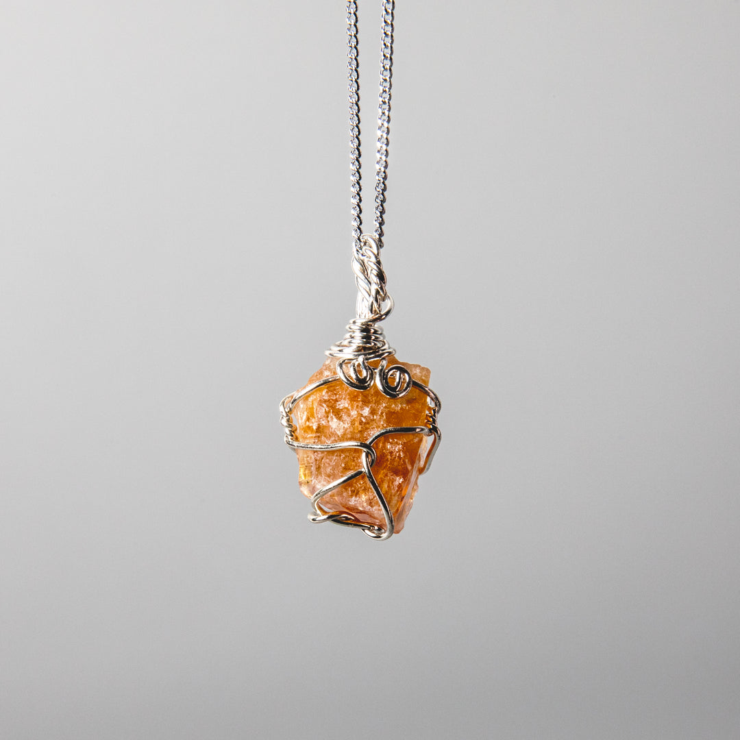Rough citrine necklace, wire wrapped yellow stone pendant, raw crystal jewelry, 925 sterling silver chain, natural gemstone necklace, handcrafted gemstone jewelry