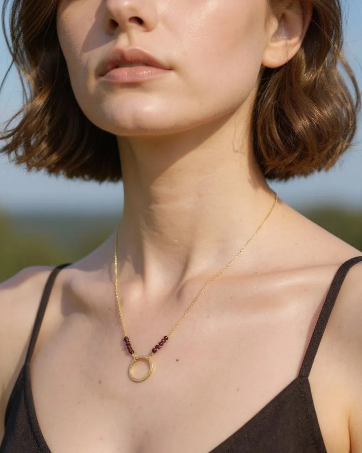 red garnet necklace, minimal chain necklace with garnet stone, 925 silver, handmade crystal jewelry, gemstone necklace