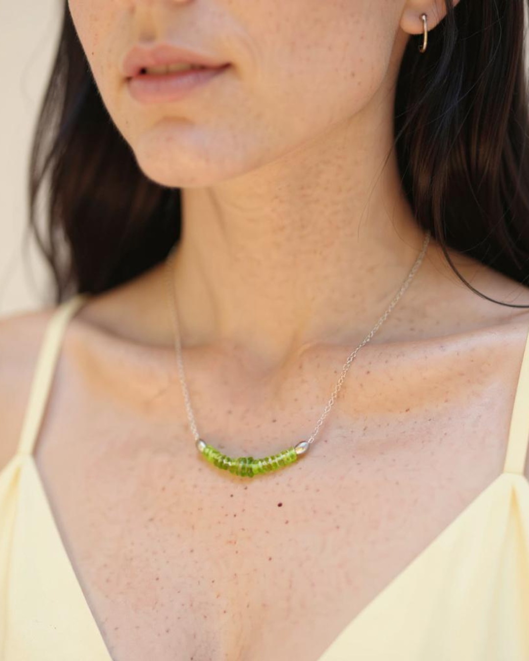 Peridot Kolye, Yeşil Doğal Taşlı Kolye, 925 Ayar Gümüş
