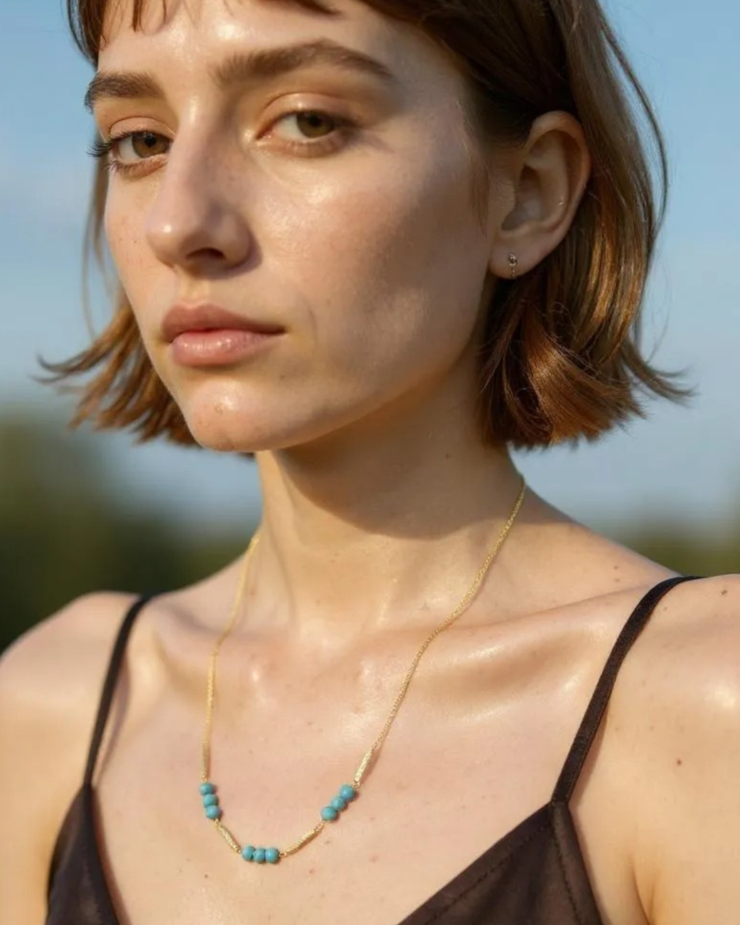 Turquoise necklace, minimal chain necklace with blue stone, 925 silver, handmade crystal jewelry, gemstone necklace