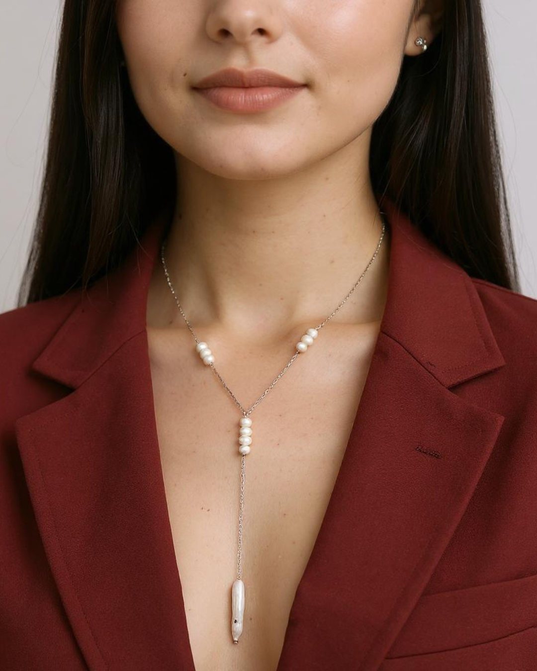 Y Pearl Stick Pearl Necklace,  Pearl Drop Necklace