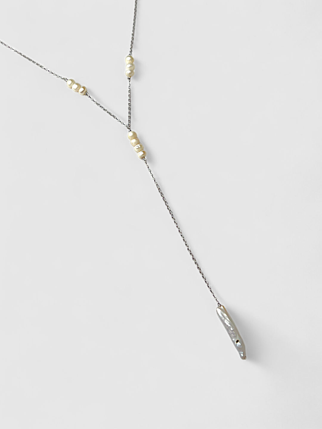Y Pearl Stick Pearl Necklace,  Pearl Drop Necklace