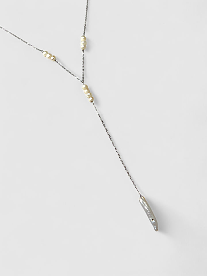 Y Pearl Stick Pearl Necklace,  Pearl Drop Necklace