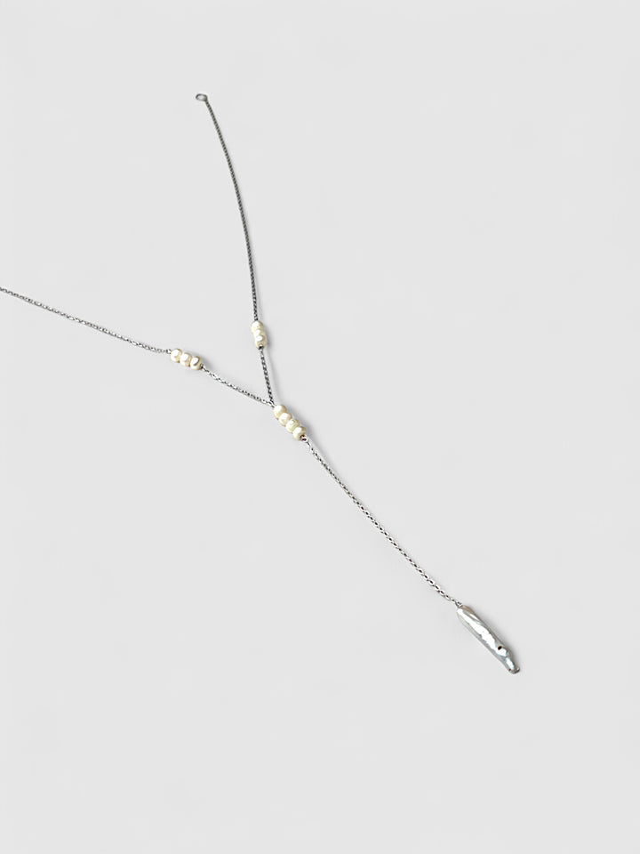 Y Pearl Stick Pearl Necklace,  Pearl Drop Necklace
