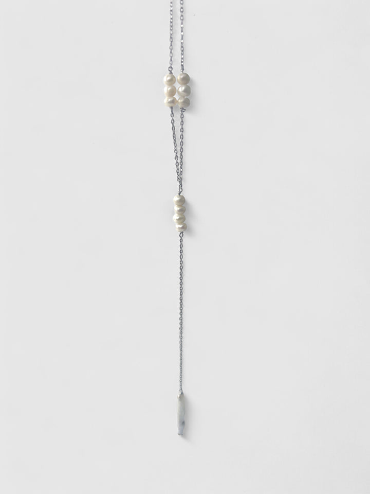 Y Pearl Stick Pearl Necklace,  Pearl Drop Necklace