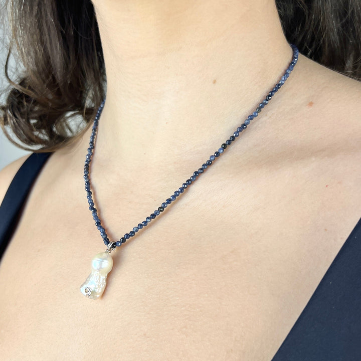 Sapphire Necklace with Baroque Pearl Charm