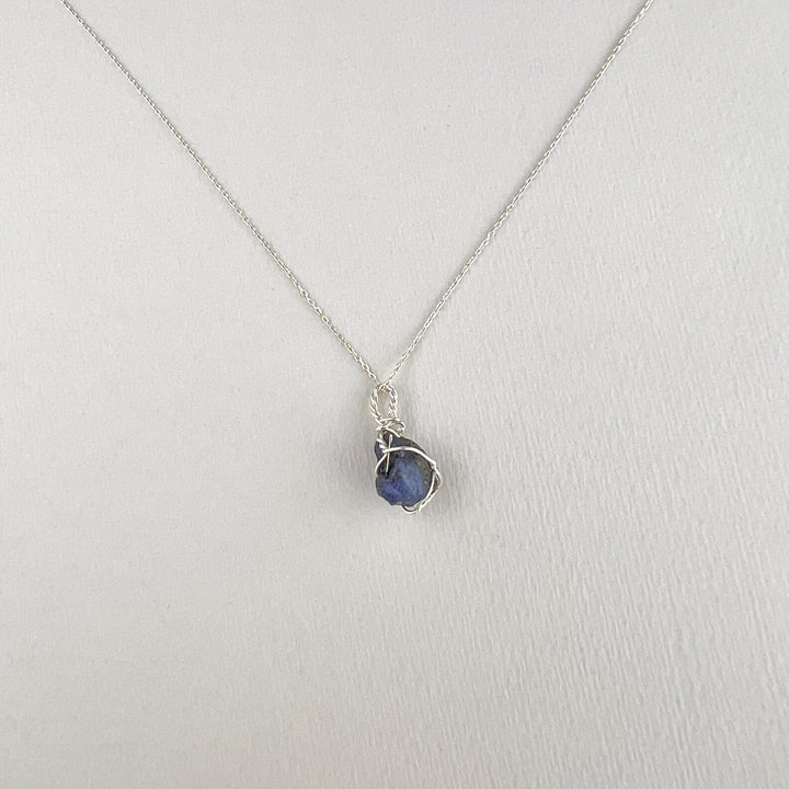 Raw Tanzanite Necklace ,Wire Wrapped with Silver