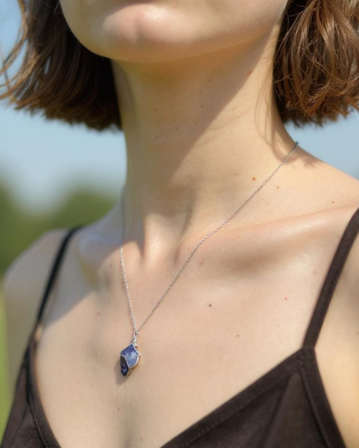 Rough amethyst necklace, wire wrapped purple stone pendant, raw crystal jewelry, 925 sterling silver chain, natural gemstone necklace, handcrafted gemstone jewelry