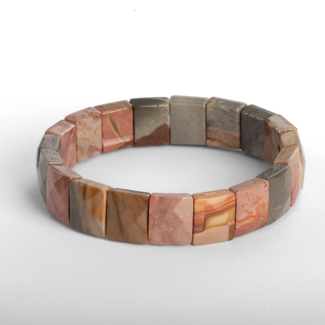 Natural Jasper Bracelet | Rectangle Gemstone Jasper Stretch Bracelet | Natural Gemstone Jewelry