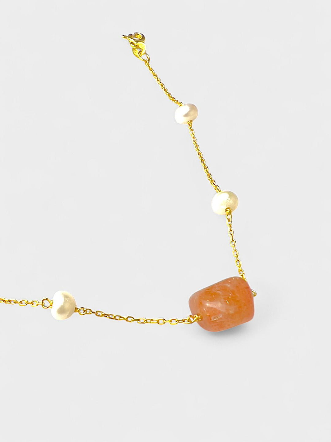 Sunstone and Pearl Bracelet | 14K Gold Plated Sterling Silver | Minimal Natural Gemstone Jewelry | Dainty Gift for Her