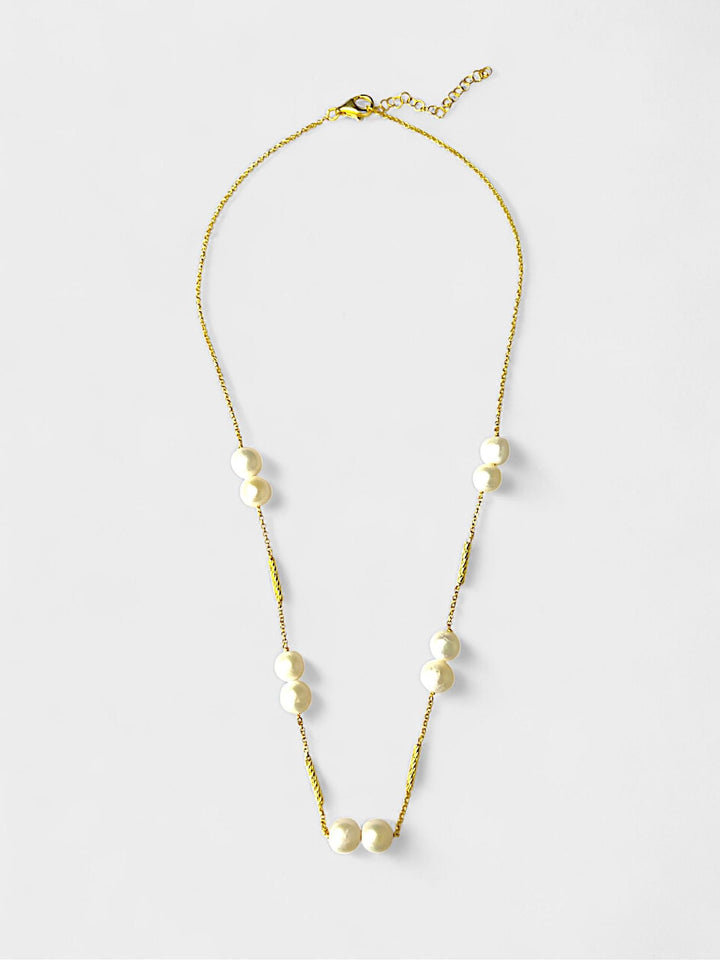 Pearl Necklace | Freshwater Pearl Jewelry | 14K Gold Plated Sterling Silver | Elegant Beaded Necklace | Dainty Gift for Her