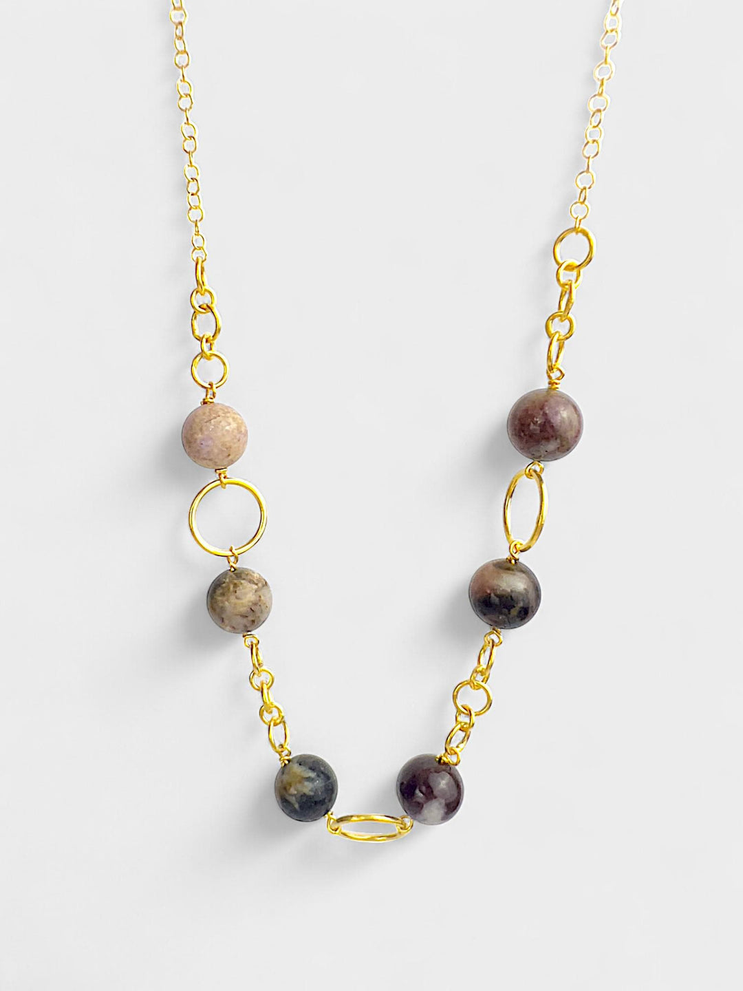 Tourmaline Beaded Necklace | 12mm Natural Gemstone Necklace | 14K Gold Plated Sterling Silver | Earthy Statement Jewelry