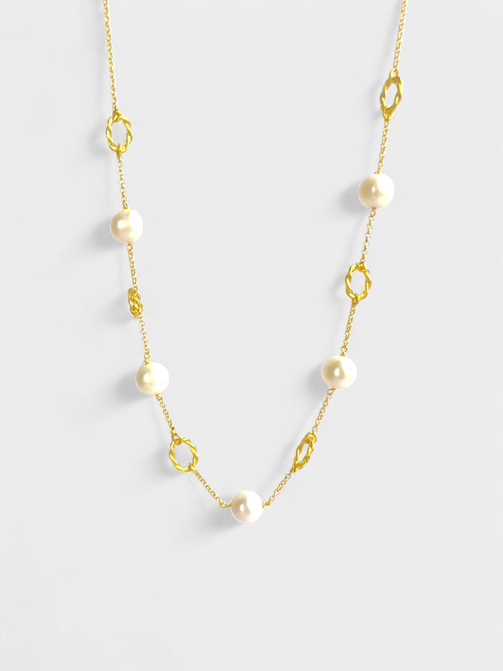 Pearl Necklace | 14K Gold Plated Sterling Silver | Freshwater Pearls | Elegant Gift for Her