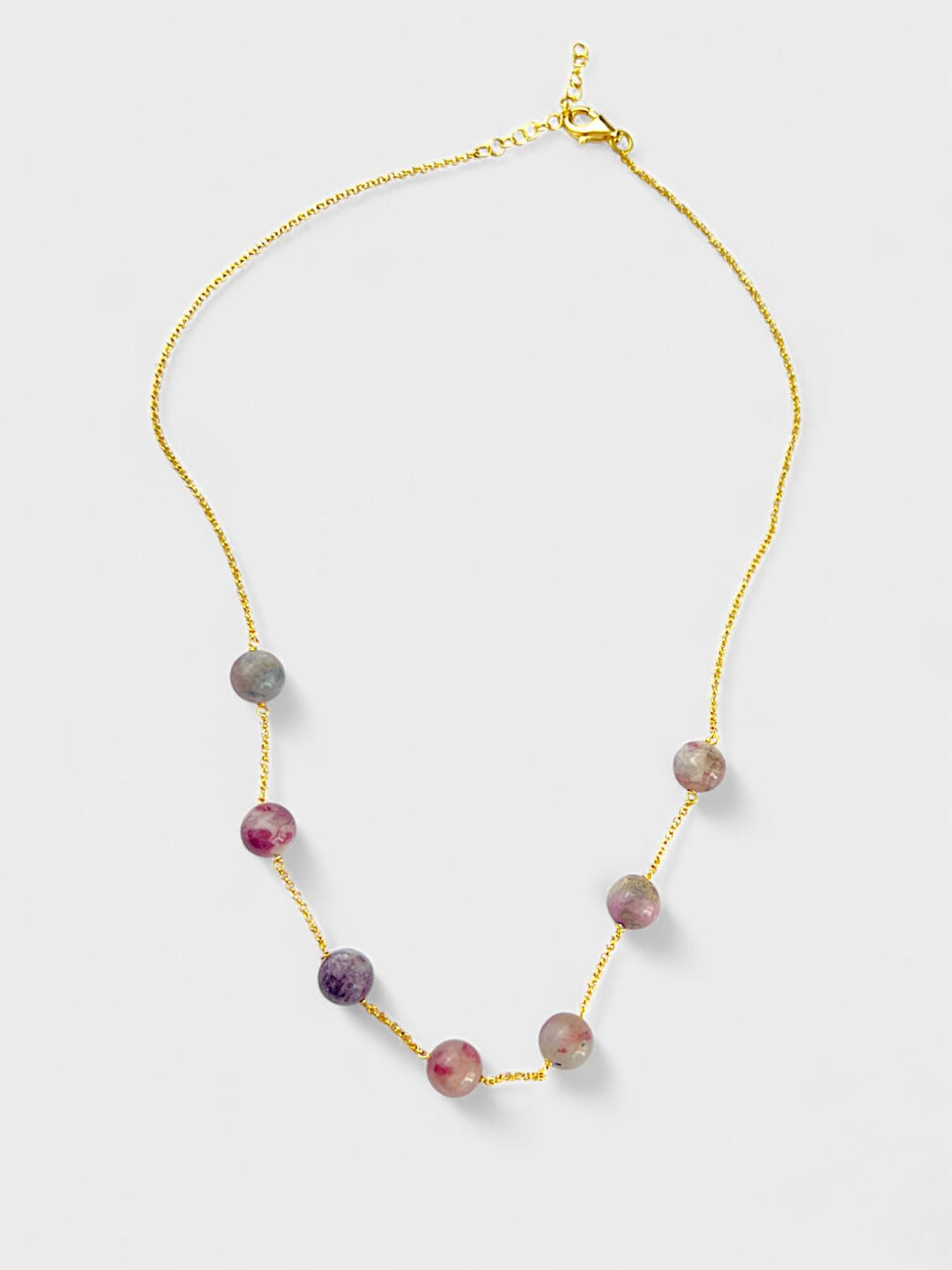 Tourmaline Necklace | 14K Gold Plated Sterling Silver | 8mm Beaded Gemstone Jewelry | Minimal Natural Gemstone Jewelry