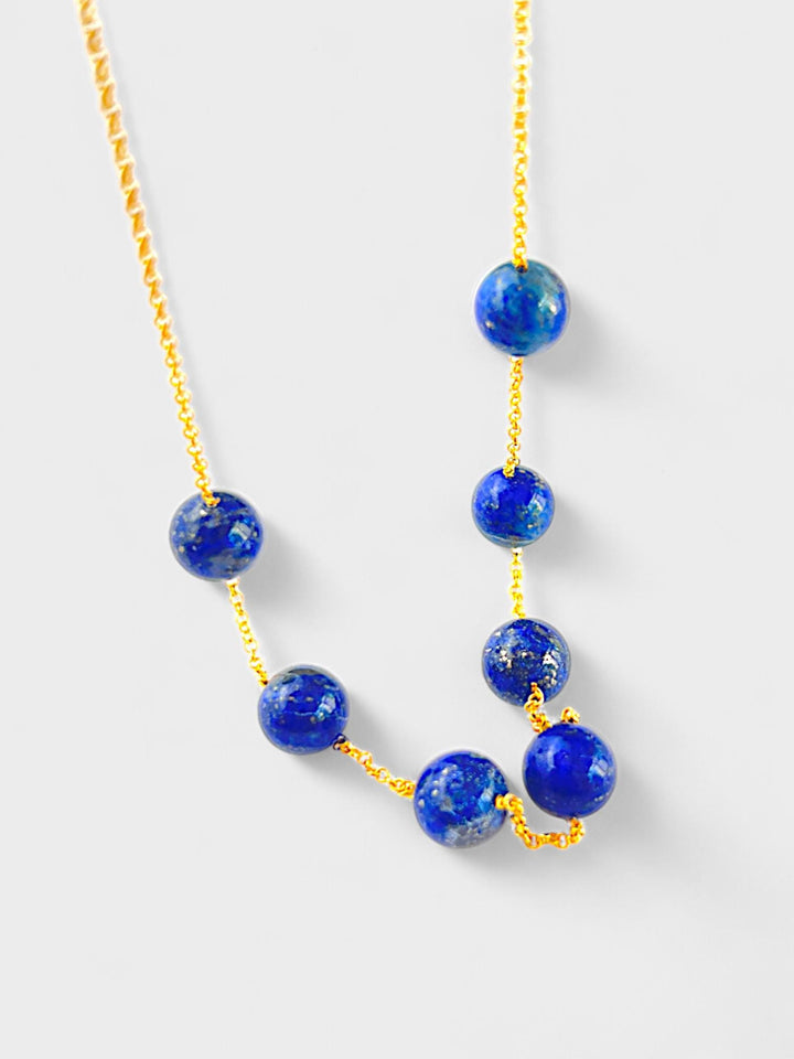 Lapis Lazuli Necklace | 14K Gold Plated Sterling Silver | 8mm Lapis Gemstone Beads | Blue Gemstone Necklace | Natural Gemstone Jewelry