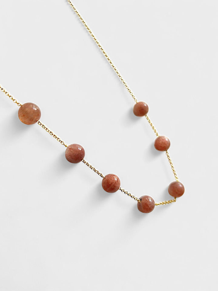 Sunstone Necklace Silver | 14K Gold Plated Sterling Silver | 8mm Sunstone Beads | Natural Orange Gemstone Jewelry