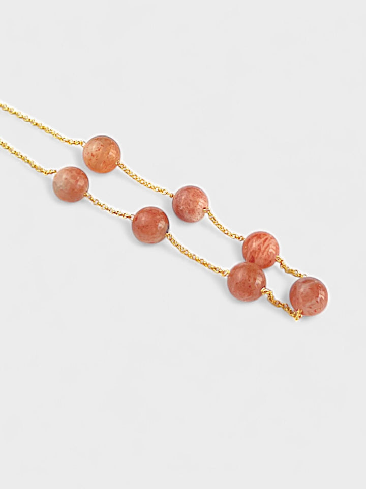 Sunstone Necklace Silver | 14K Gold Plated Sterling Silver | 8mm Sunstone Beads | Natural Orange Gemstone Jewelry
