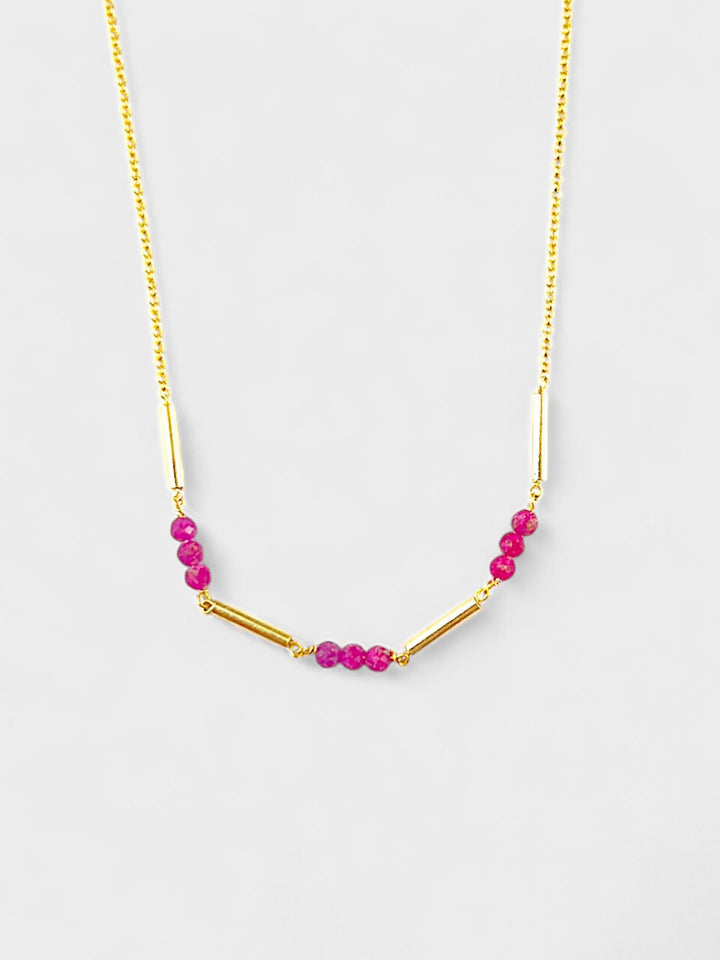 Ruby Necklace | 14K Gold Plated Sterling Silver | 3mm Faceted Ruby Beads | Minimal Red Gemstone Necklace | Dainty Natural Stone Jewelry