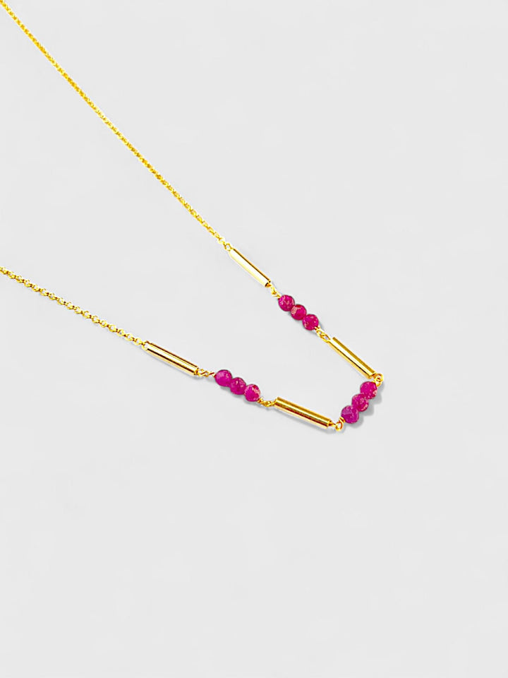 Ruby Necklace | 14K Gold Plated Sterling Silver | 3mm Faceted Ruby Beads | Minimal Red Gemstone Necklace | Dainty Natural Stone Jewelry
