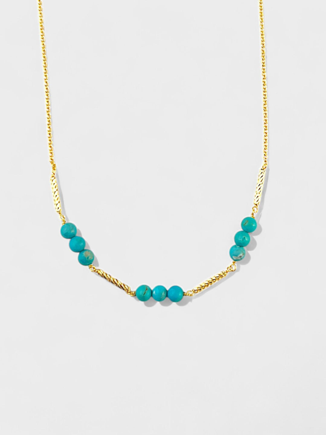 Turquoise Necklace | 14K Gold Plated Sterling Silver | 4mm Natural Turquoise Beads | Minimal Blue Green Jewelry