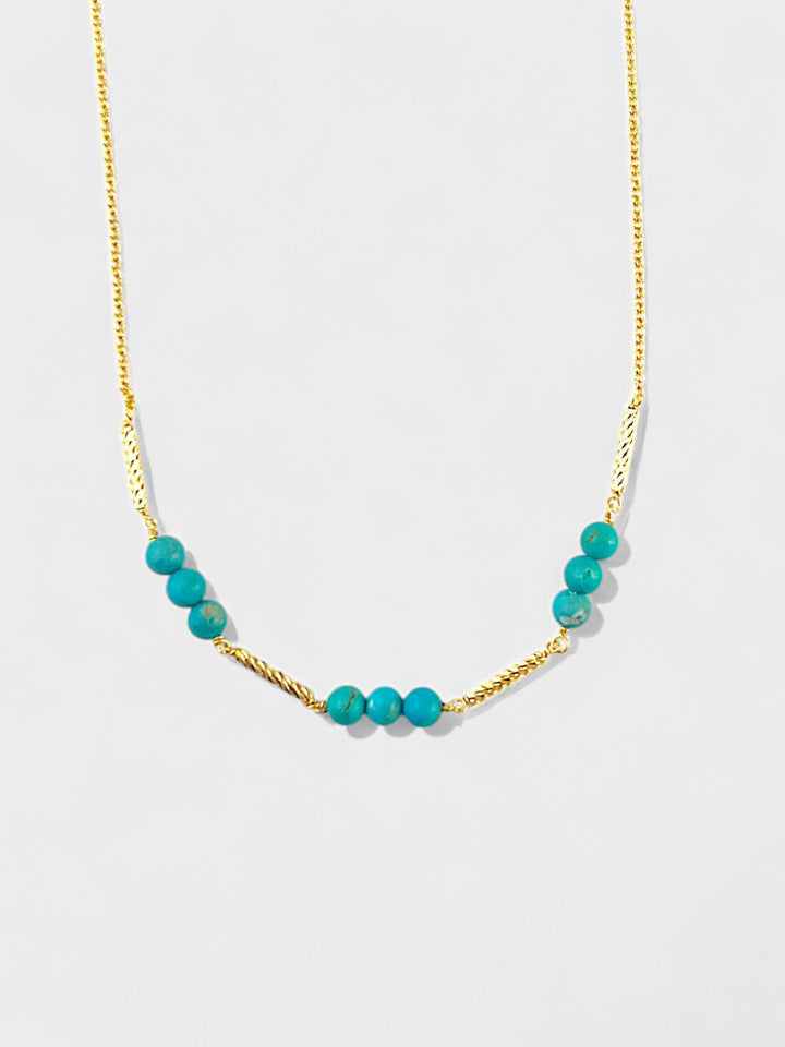 Turquoise Necklace | 14K Gold Plated Sterling Silver | 4mm Natural Turquoise Beads | Minimal Blue Green Jewelry