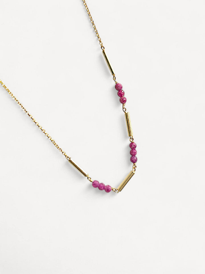 Ruby Necklace | 14K Gold Plated Sterling Silver | 3mm Faceted Ruby Beads | Minimal Red Gemstone Necklace | Dainty Natural Stone Jewelry