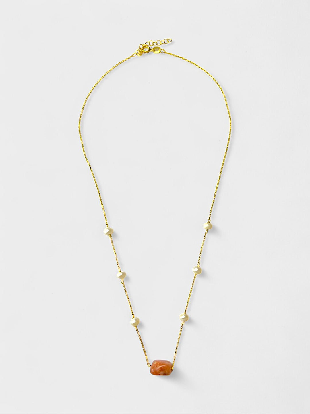 Sunstone and Pearl Necklace | 14K Gold Plated Sterling Silver | Minimal Natural Gemstone Jewelry | Dainty Gift for Her
