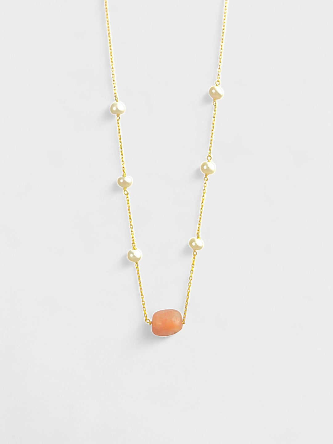 Sunstone and Pearl Necklace | 14K Gold Plated Sterling Silver | Minimal Natural Gemstone Jewelry | Dainty Gift for Her