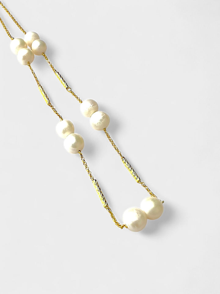 Pearl Necklace | Freshwater Pearl Jewelry | 14K Gold Plated Sterling Silver | Elegant Beaded Necklace | Dainty Gift for Her