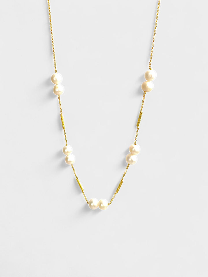Pearl Necklace | Freshwater Pearl Jewelry | 14K Gold Plated Sterling Silver | Elegant Beaded Necklace | Dainty Gift for Her