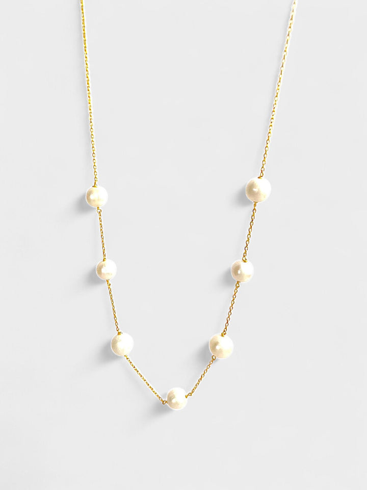 Pearl Beaded Necklace | 8mm Freshwater Pearls | 14K Gold Plated Sterling Silver | Dainty Minimalist Jewelry