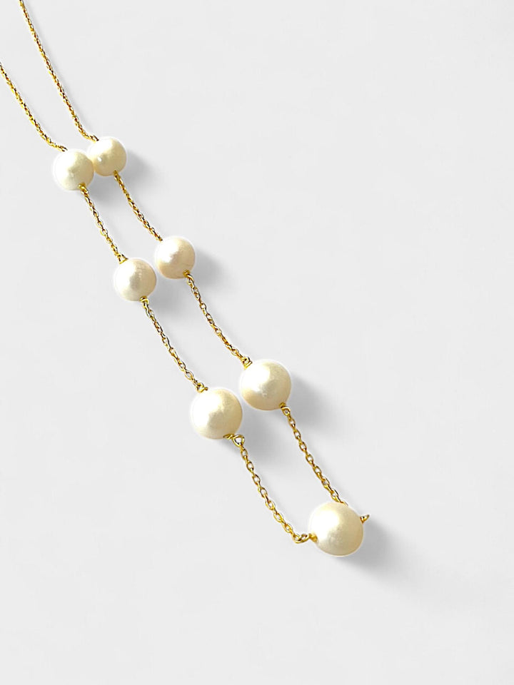 Pearl Beaded Necklace | 8mm Freshwater Pearls | 14K Gold Plated Sterling Silver | Dainty Minimalist Jewelry