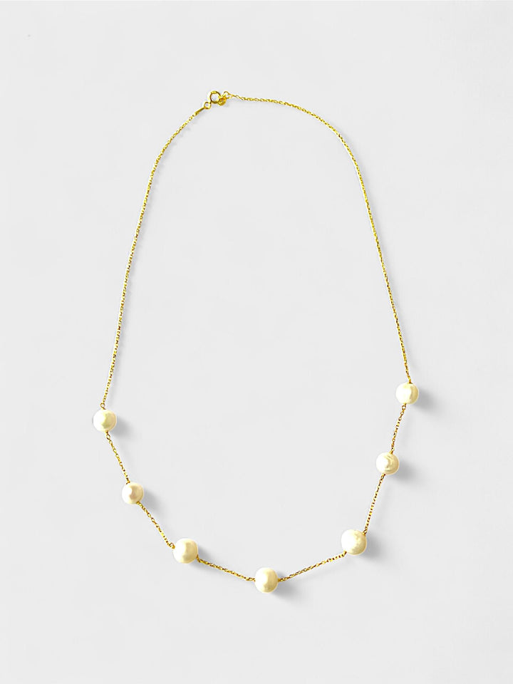 Pearl Beaded Necklace | 8mm Freshwater Pearls | 14K Gold Plated Sterling Silver | Dainty Minimalist Jewelry