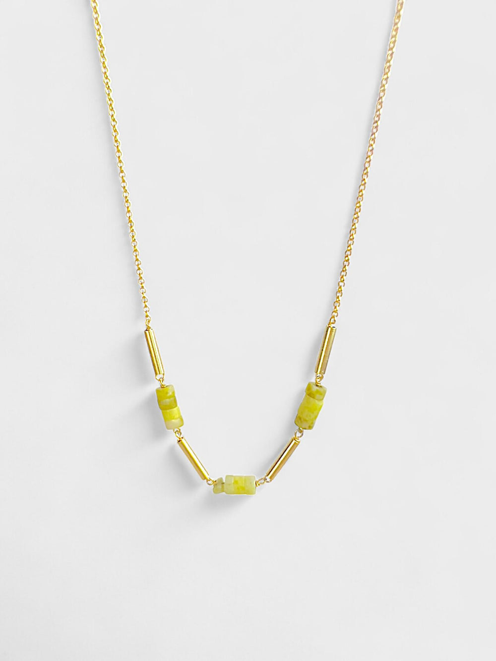 Olivin Jade Gemstone Necklace | 925 Sterling Silver Beaded Necklace | Minimalist Green Stone Necklace | Dainty Natural Stone Jewelry