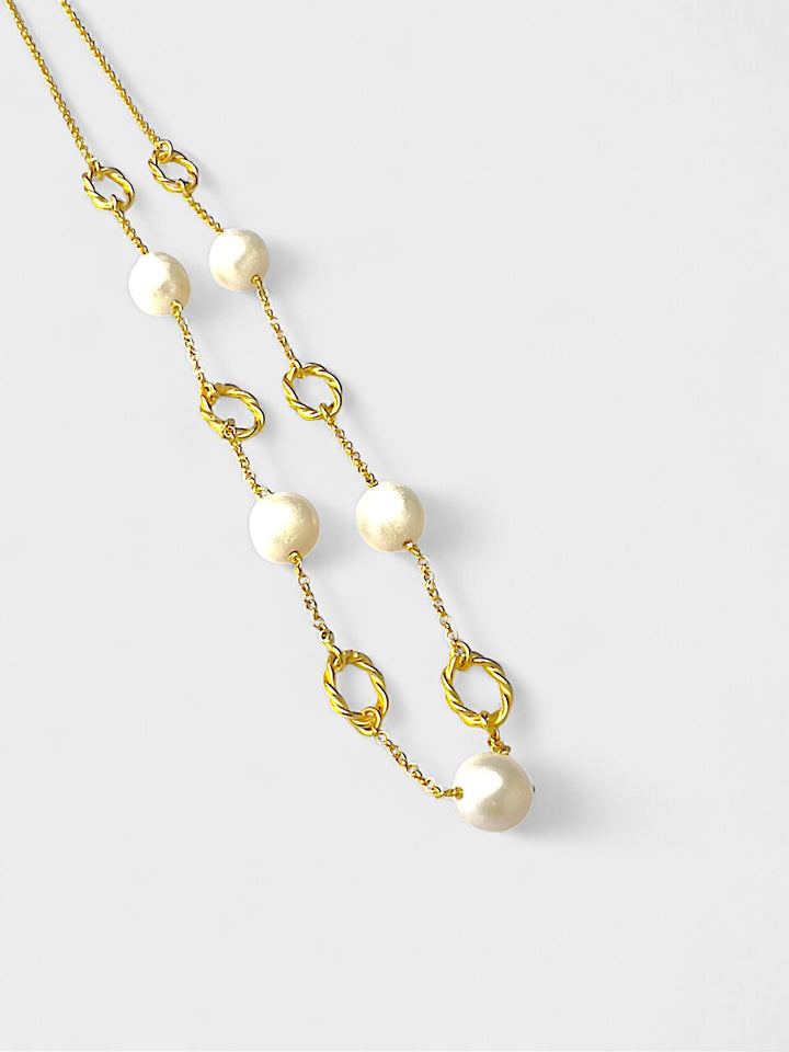 Pearl Necklace | 14K Gold Plated Sterling Silver | Freshwater Pearls | Elegant Gift for Her