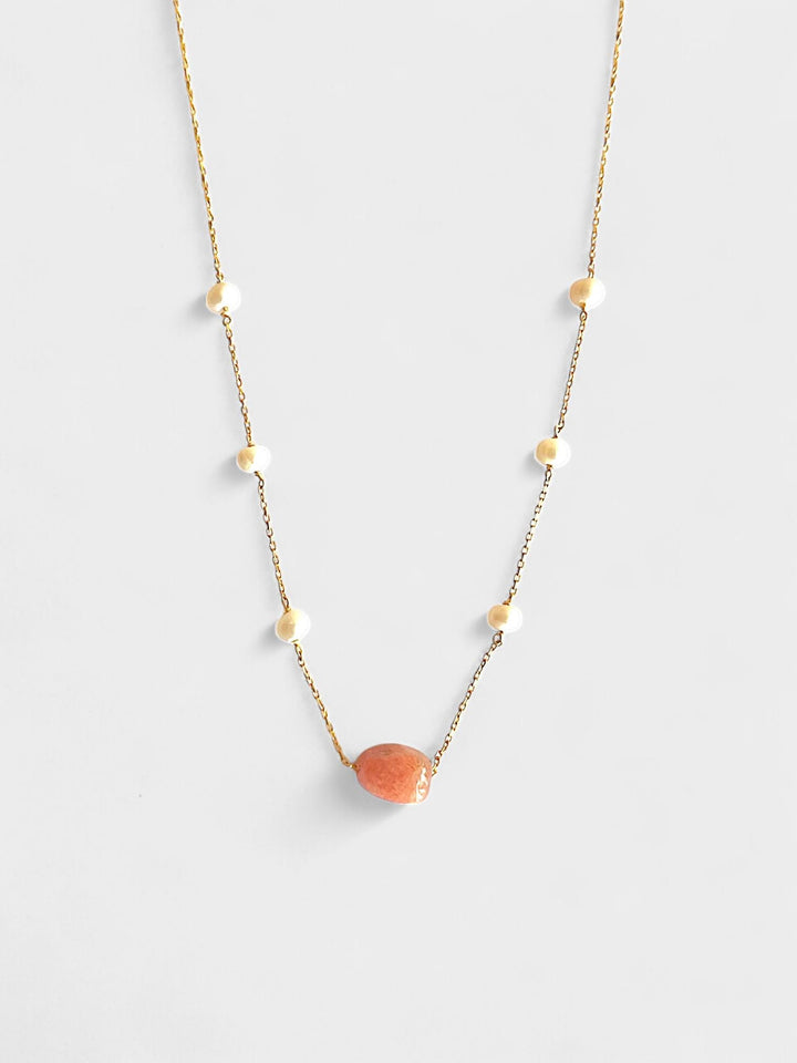 Sunstone and Pearl Necklace | 14K Gold Plated Sterling Silver | Minimal Natural Gemstone Jewelry | Dainty Gift for Her
