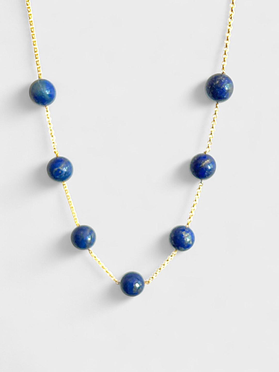 Lapis Lazuli Necklace | 14K Gold Plated Sterling Silver | 8mm Lapis Gemstone Beads | Blue Gemstone Necklace | Natural Gemstone Jewelry