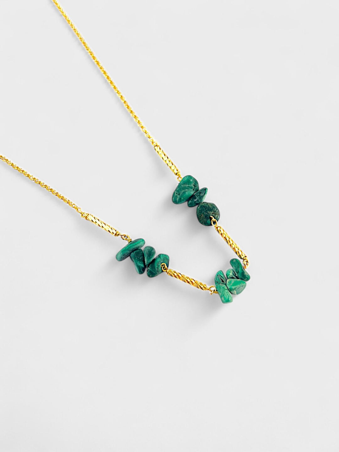 Malachite Necklace Silver | 14K Gold Plated Sterling Silver | Minimal Bead Necklace | Natural Green Stone Jewelry