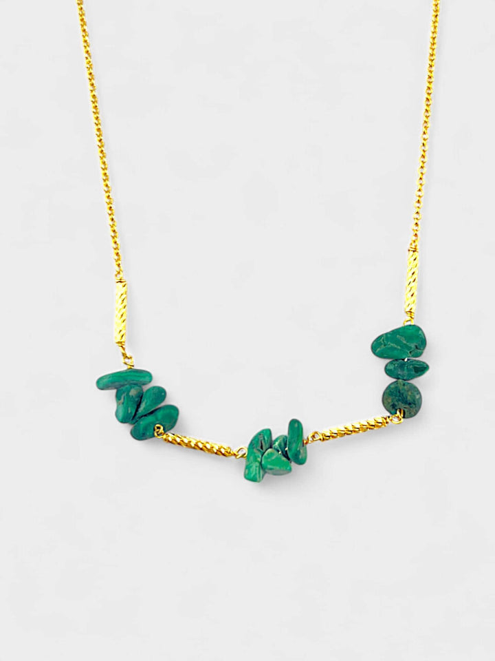 Malachite Necklace Silver | 14K Gold Plated Sterling Silver | Minimal Bead Necklace | Natural Green Stone Jewelry