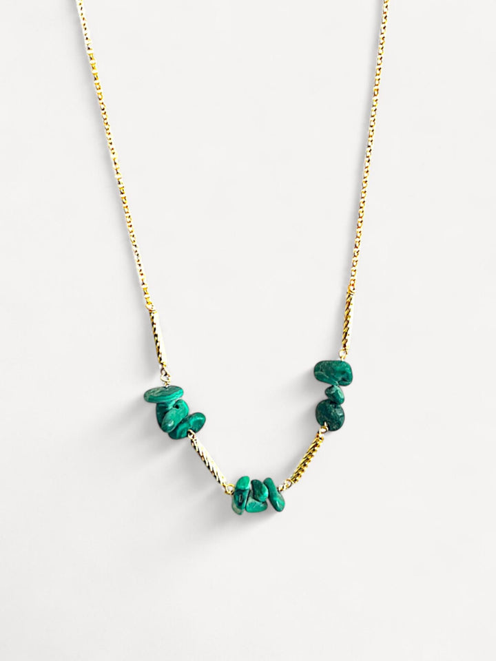 Malachite Necklace Silver | 14K Gold Plated Sterling Silver | Minimal Bead Necklace | Natural Green Stone Jewelry