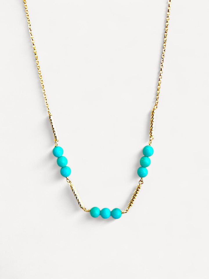 Turquoise Necklace | 14K Gold Plated Sterling Silver | 4mm Natural Turquoise Beads | Minimal Blue Green Jewelry