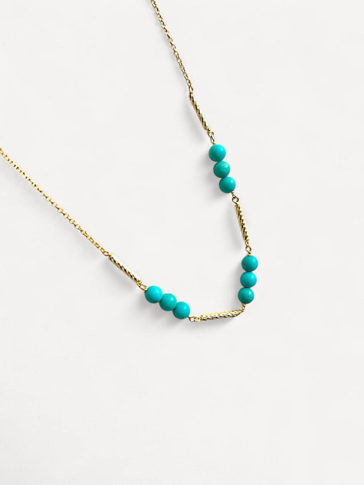Turquoise Necklace | 14K Gold Plated Sterling Silver | 4mm Natural Turquoise Beads | Minimal Blue Green Jewelry