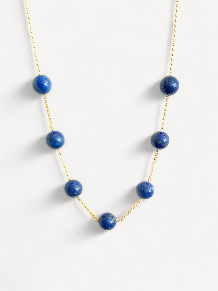 Lapis Lazuli Necklace | 14K Gold Plated Sterling Silver | 8mm Lapis Gemstone Beads | Blue Gemstone Necklace | Natural Gemstone Jewelry