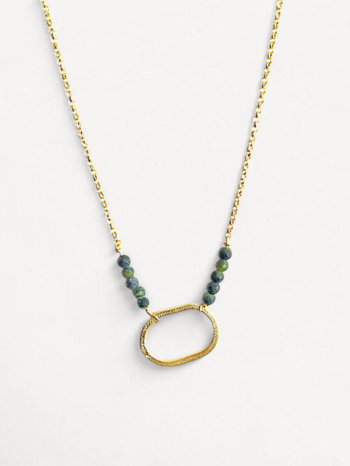 Jade Gemstone Necklace | 14K Gold Plated Sterling Silver | Faceted Green Gemstone Necklace | Natural Jade Jewelry
