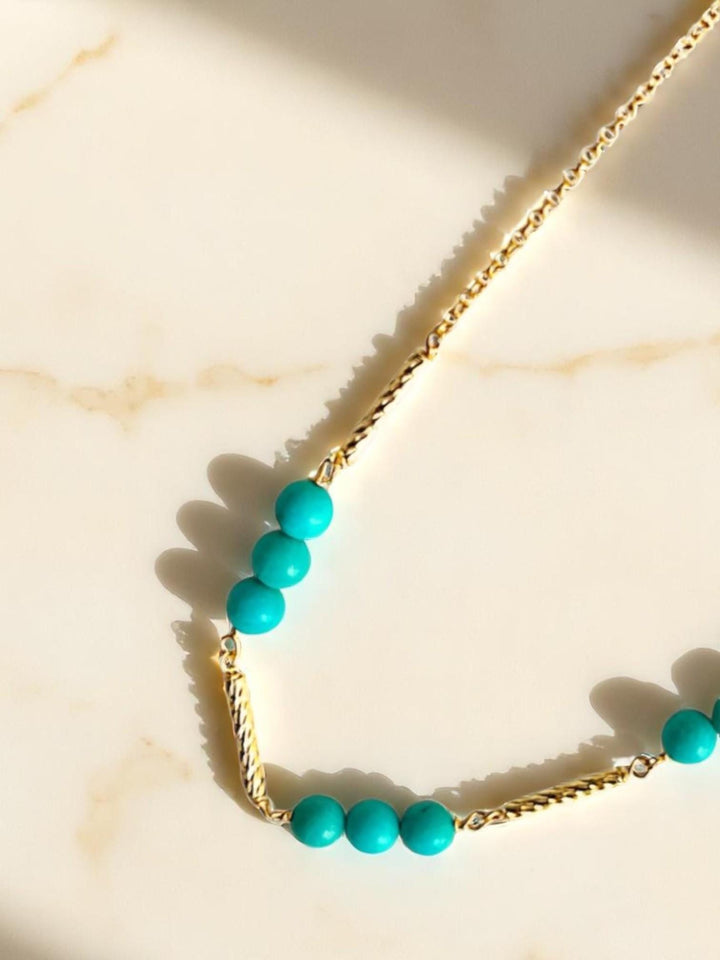 Turquoise Necklace | 14K Gold Plated Sterling Silver | 4mm Natural Turquoise Beads | Minimal Blue Green Jewelry