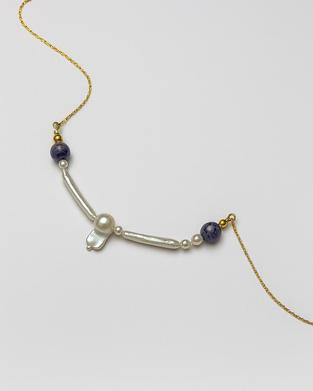 Çeroit ve İnci Kolye, Mor Doğal Taşlı Kolye, Feather & Pearl Collection: No:2