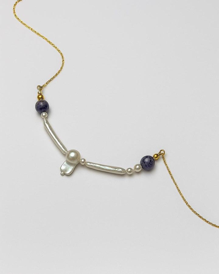 Çeroit ve İnci Kolye, Mor Doğal Taşlı Kolye, Feather & Pearl Collection: No:2