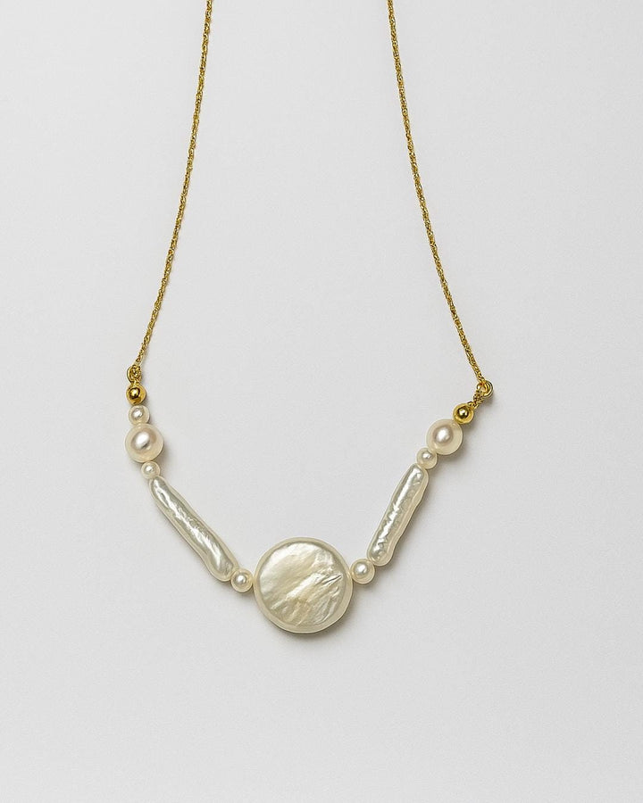 Barok İnci Kolye, Beyaz Doğal Taşlı Kolye, Feather & Pearl Collection: No:5