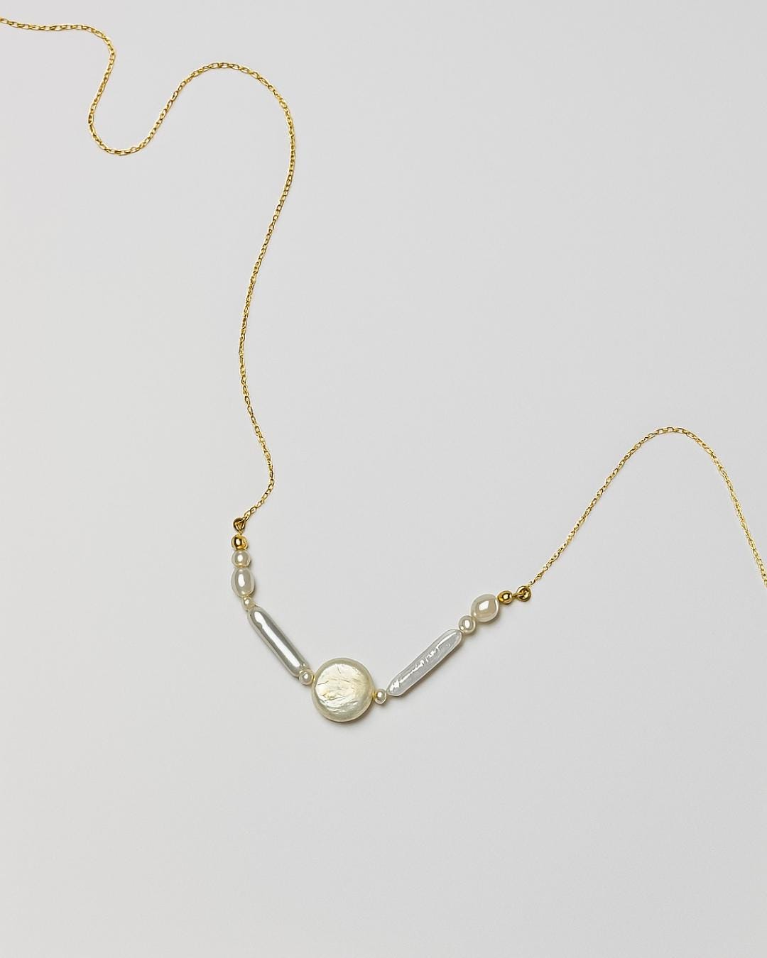 Barok İnci Kolye, Beyaz Doğal Taşlı Kolye, Feather & Pearl Collection: No:5