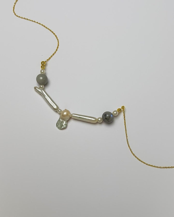 Labradorit ve İnci Kolye, Doğal Taşlı Kolye, Feather & Pearl Collection: No:4
